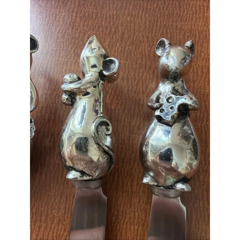2002 Boston Warehouse SPREADERS Stainless Steel Mice Mouse Cheese  Vintage